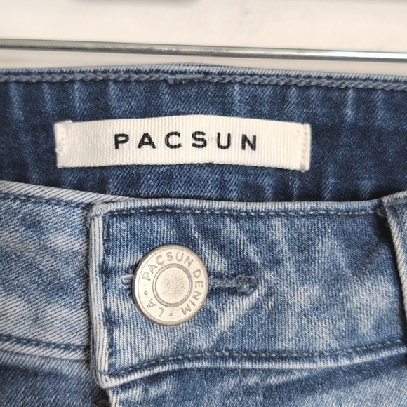 PacSun Stacked Skinny Jeans Medium Wash Distressed w Paint Splatter Men's 32x34 - Picture 6 of 14